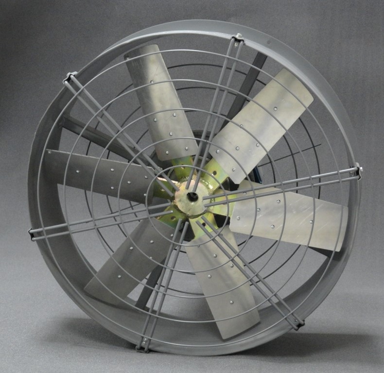 OB axial fan with cylindrical housing and protective guard